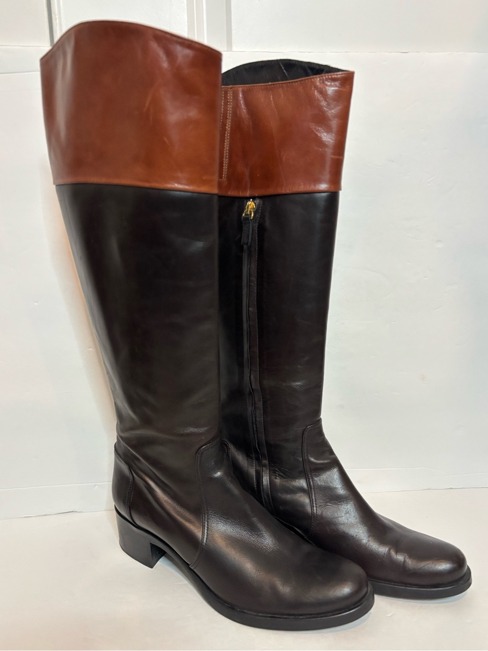L.K. Bennett Black Tan Leather Tall Riding Boots 39/9